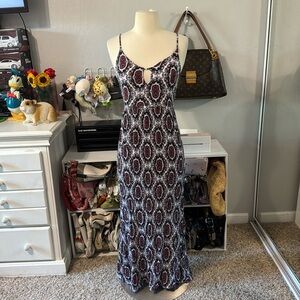 Forever 21 Black and White Patterned Maxi Dress with Burgundy Accents